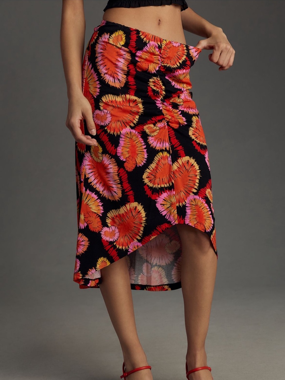 Farm Rio x Anthropologie Floral Draped Midi Slip Skirt Boho Artsy Summer Size XS
